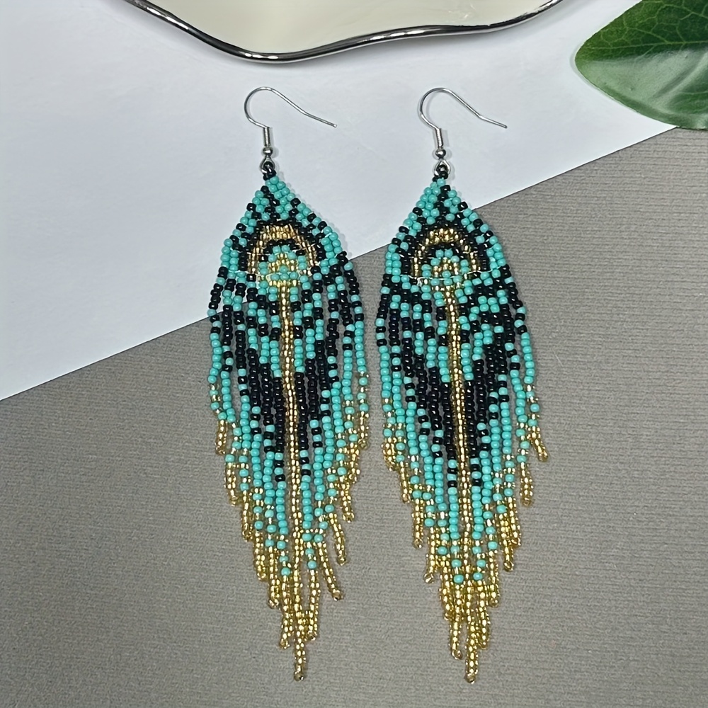 Vintage Dangle Beaded Earrings with Tassels